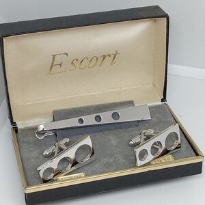 * vintage Mens Escort industrial modernist circles tie clip & cufflinks set